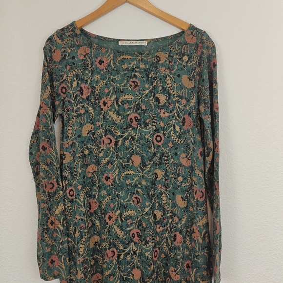 Peruvian Connection Orla Long Sleeve Green Floral Mini Tunic Dress Size XS - Picture 7 of 15
